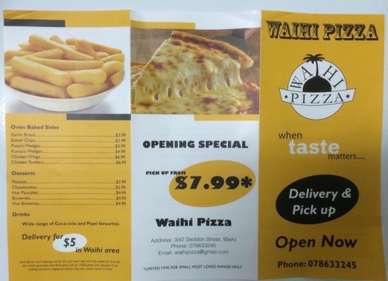 Waihi Pizza - menu